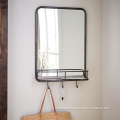 Wall Mounted Metal Frame Entry Mirror With Hooks